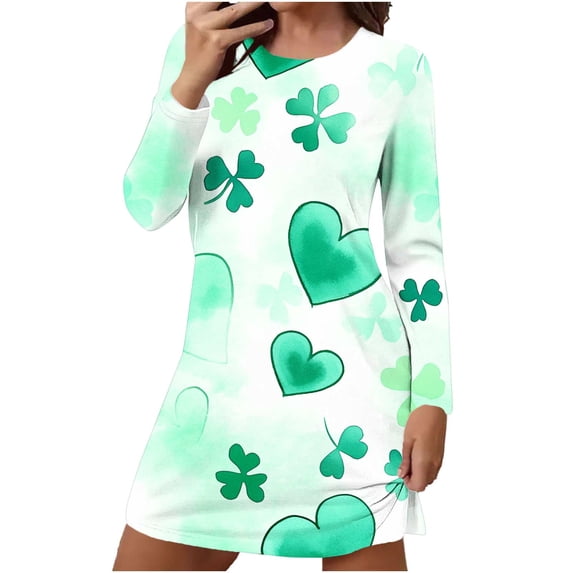 biudgviw St Patricks Day Sleep Shirts for Women Print Long Sleeve Nightgowns Casual Crewneck Short Pajama Dress Festival Outfits