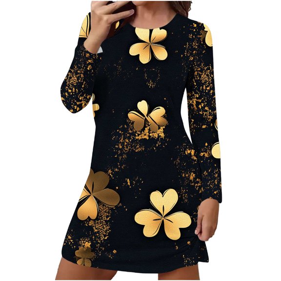 biudgviw St Patricks Day Sleep Shirts for Women Print Long Sleeve Nightgowns Casual Crewneck Short Pajama Dress Festival Outfits