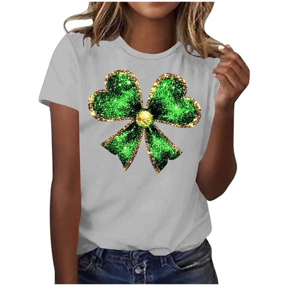 biudgviw St Patricks Day Women Short Sleeve Crewneck T-Shirt Fashion Casual Printed Graphic Tee Tops Festival Outfits