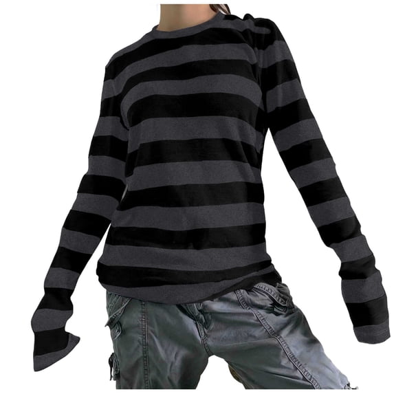 biudgviw Striped Shirt for Women Lightweight Long Sleeve Fall Blouses Comfy Soft Crew Neck Casual Tops Fashion Clothes