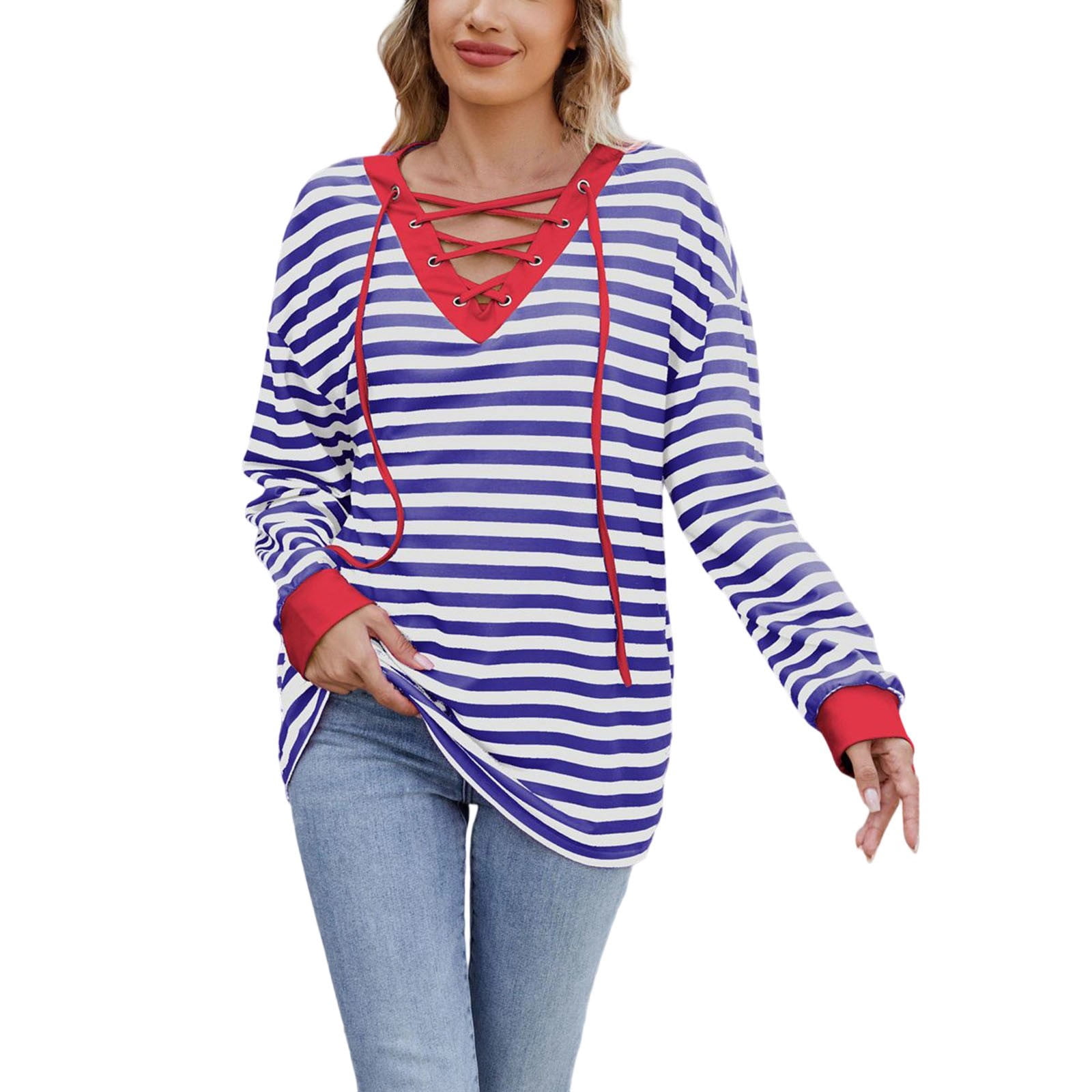 OFEEFAN Women's Long Sleeve Tunic Top - Ruffle Sleeve Blouse For Fall (Navy Blue, XXL)