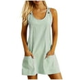 thumbnail image 1 of biudgviw Summer Dresses for Women Sleeveless Striped Tank Dress Casual Soft Round Neck Button Mini Dress with Pockets, 1 of 7