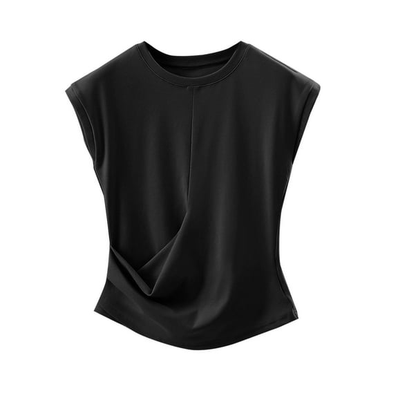 biudgviw Summer Pajamas Top for Women Crew Neck Cap Sleeves Sleep Shirts Solid Color Basic Pj Tee Summer Trendy Pleated Blouses