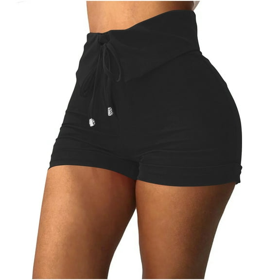 biudgviw Summer Shorts for Women Fold over High Waist Drawstring Bottoms Slim Trendy Solid Color Party Club Shorts
