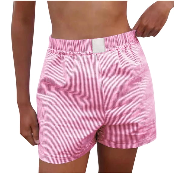 biudgviw Summer Shorts for Women Striped Elastic High Waisted Casual Shorts Comfortable Beach Vacation Shorts