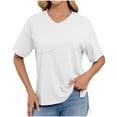 thumbnail image 1 of biudgviw Summer Tops for Women Short Sleeves Solid Color Shirts V Neck Side Slit Tee Casual Soft Business Clothes with Pocket, 1 of 4