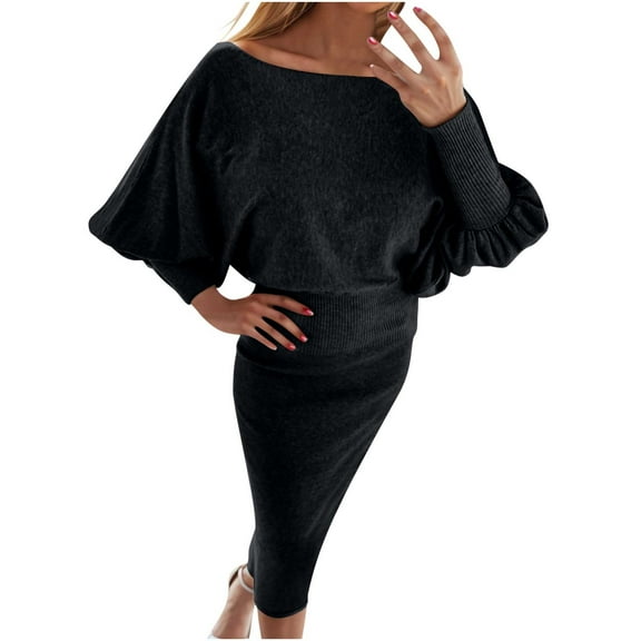 biudgviw Sweater Dresses for Women Fall Lounge Long Sleeve Crewneck Midi Dress Slim Bodycon Pullover Dress