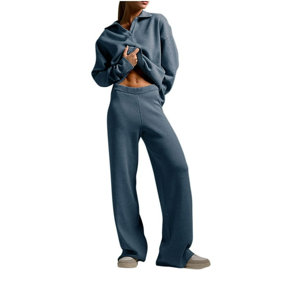 biudgviw Sweater Sets for Women Oversized V Neck Long Sleeve Pullover Tops Lounge Wide Leg Pants Fall Outfits