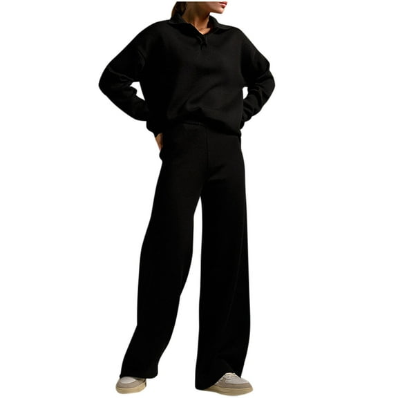 biudgviw Sweater Sets for Women Oversized V Neck Long Sleeve Pullover Tops Lounge Wide Leg Pants Fall Outfits