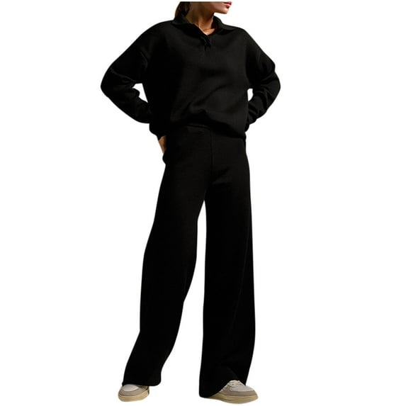 biudgviw Sweater Sets for Women Oversized V Neck Long Sleeve Pullover Tops Lounge Wide Leg Pants Fall Outfits