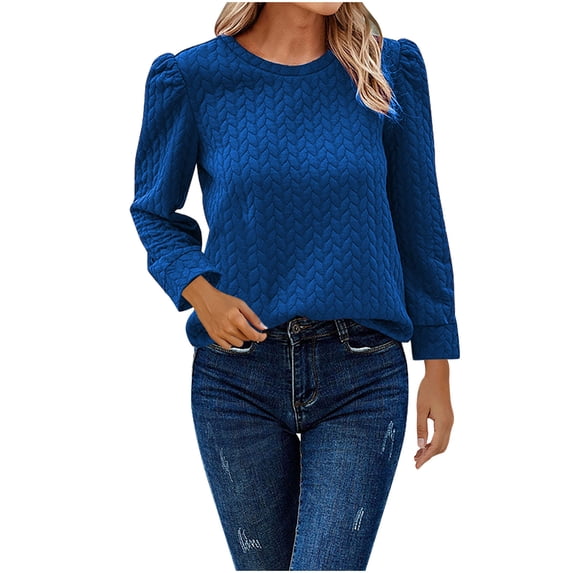 biudgviw Sweater for Women Crew Neck Cable Knit Pullover Tops Long Sleeve Solid Color Comfortable Blouses Fall Clothing