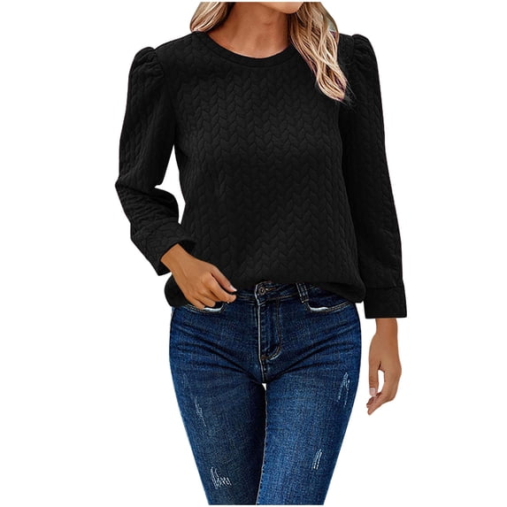 biudgviw Sweater for Women Crew Neck Cable Knit Pullover Tops Long Sleeve Solid Color Comfortable Blouses Fall Clothing