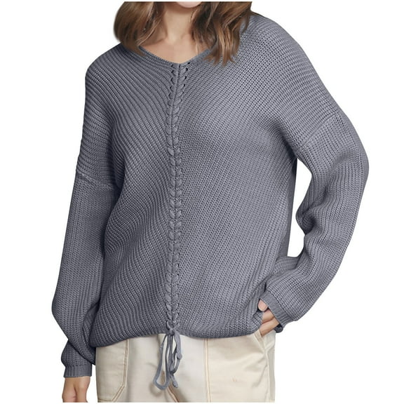 biudgviw Sweater for Women Lightweight Crew Neck Knit Pullover Tops Drawstring Loose Fit Long Sleeve Fall Clothes