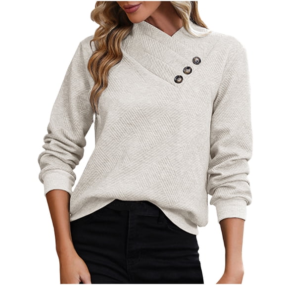 biudgviw Sweater for Women V Neck Knit Work Office Pullover Tops Button Long Sleeve Elegant Business Casual Tops Fall Clothes