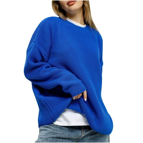 biudgviw Sweater for Women Winter Warm Round Neck Long Sleeve Pullover Shirts Soft Baggy Knitted Sweater Tops