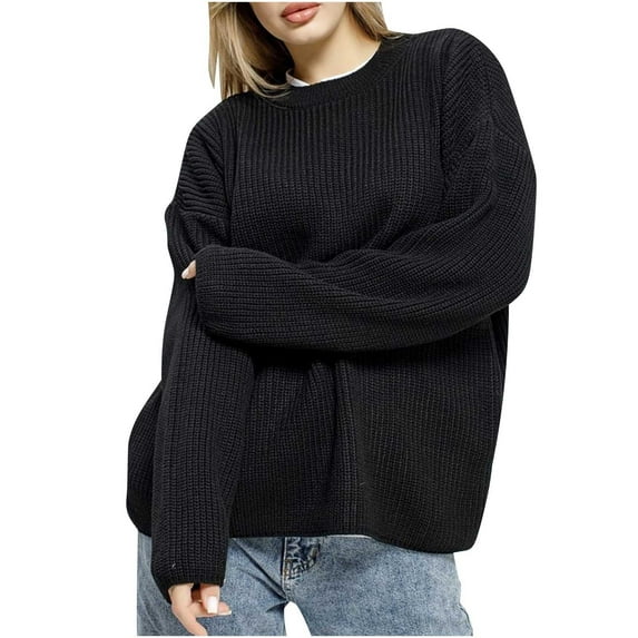 biudgviw Sweater for Women Winter Warm Round Neck Long Sleeve Pullover Shirts Soft Baggy Knitted Sweater Tops