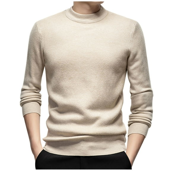 biudgviw Sweaters for Men Slim Mock Neck Solid Color Thermal Shirts Fall Winter Soft Long Sleeve Pullover Knitted Sweaters