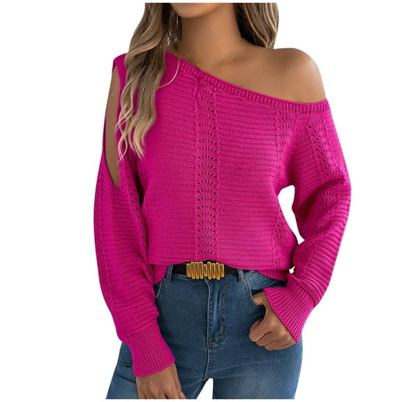biudgviw Sweaters for Women Trendy off the Shoulder Long Sleeve Fall Winter Tops Trendy Going out Night out Knit Pullover