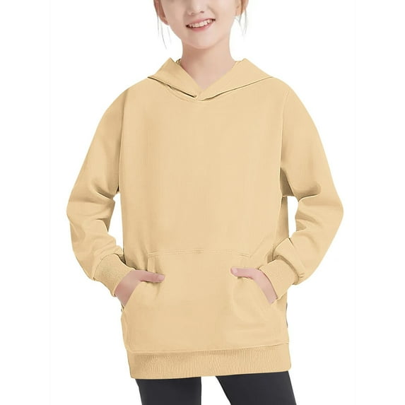 biudgviw Sweatshirt for Children's Winter Long Sleeve Pullover Tops Girls Boys Warm Solid Color Hoodies with Pockets 4-14 Years