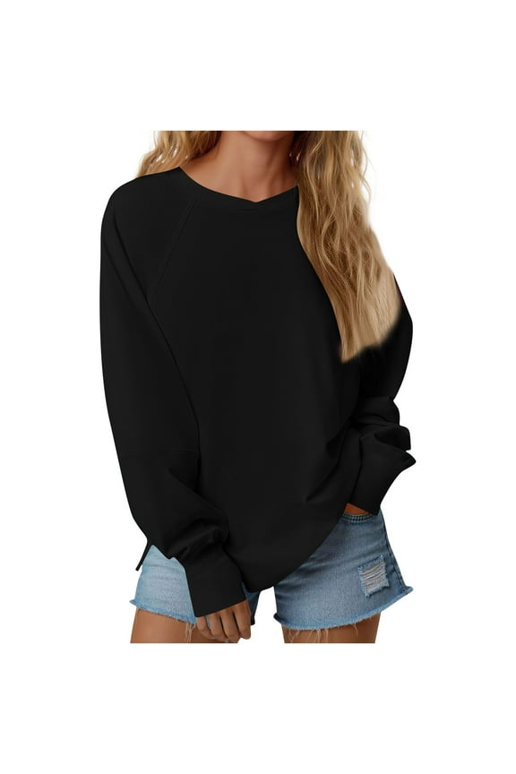 Sweatshirt for Women Loose Casual Crew Neck Long Sleeve Tops Side Split Tunic Pullover Shirts for Fall Winter
