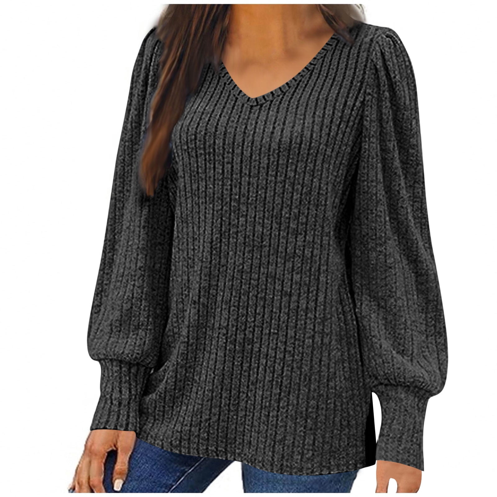 Women's Plus Long Sleeve Round Neck Ribbed Knit Sweater