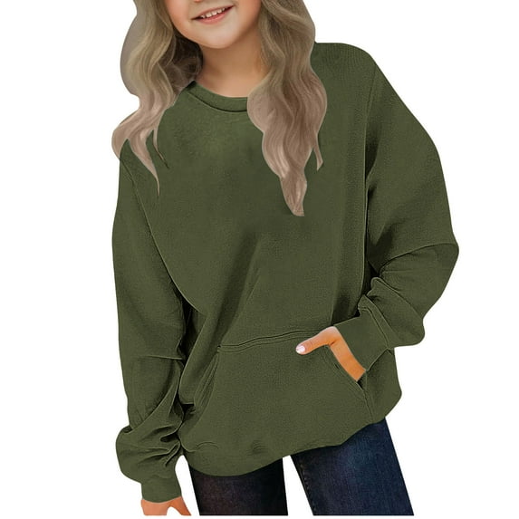 biudgviw Sweatshirts for Boys Girls Oversized Casual Long Sleeve Tops Todder Crew Neck Pullover Shirts with Pocket Baby Winter Clothes