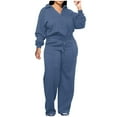 thumbnail image 1 of biudgviw Sweatsuits Women 2 Piece Outfit V Neck Long Sleeve Lounge Set Oversized Crop Tops and Drawstring Wide Leg Pants Set with Pockets, 1 of 4