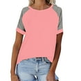 thumbnail image 1 of biudgviw T Shirts for Women Color Block Short Sleeve Tunic Tops Trendy Casual Round Neck Summer Blouse Soft Loose Fit Basic Tees, 1 of 7