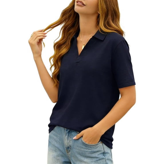 biudgviw T Shirts for Women Summer Short Sleeve Tunic Tops Dressy Casual Lapel Business Work Blouses Loose Fit Basic Tees