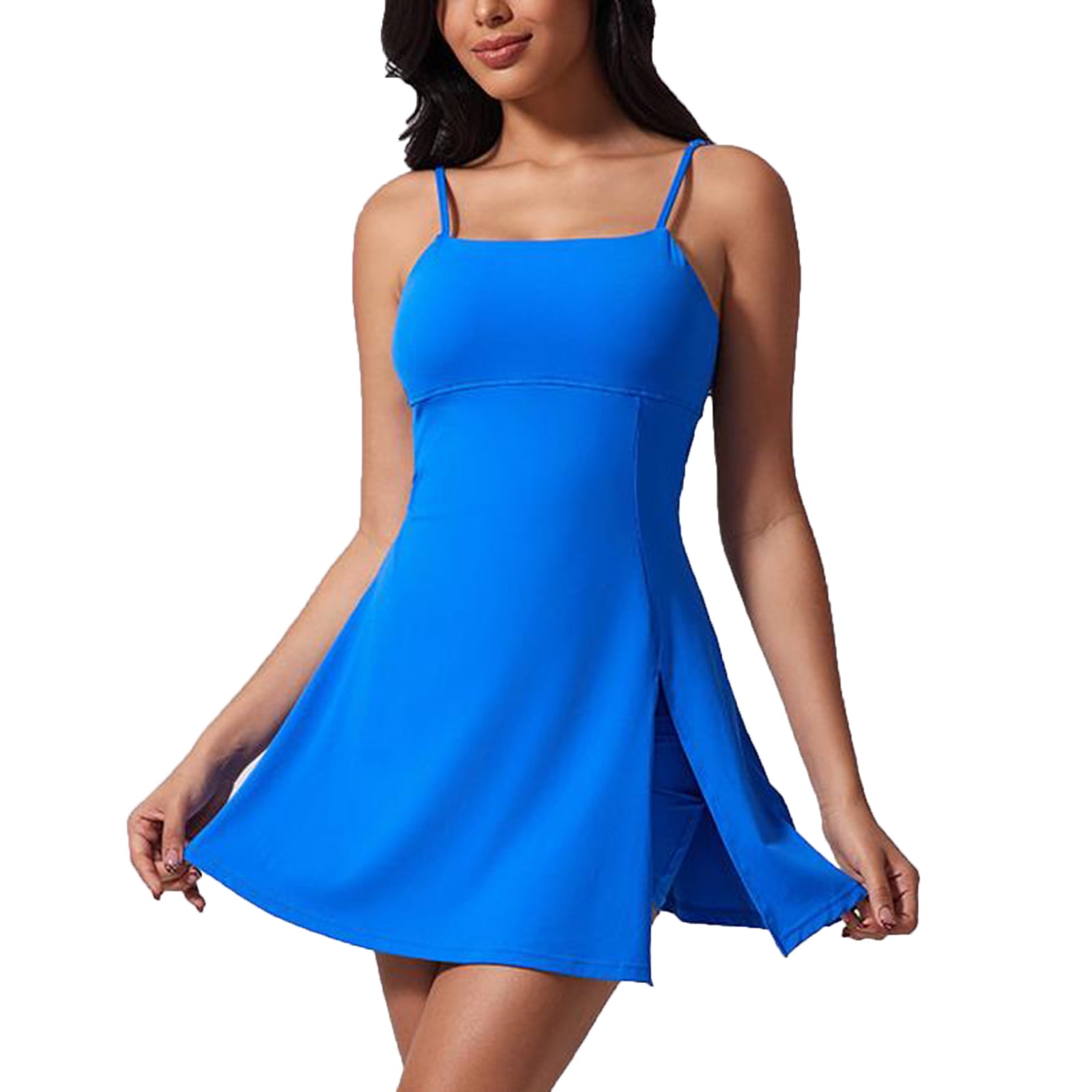 Brown Square Neck  Spaghetti Straps Tennis Dress with short