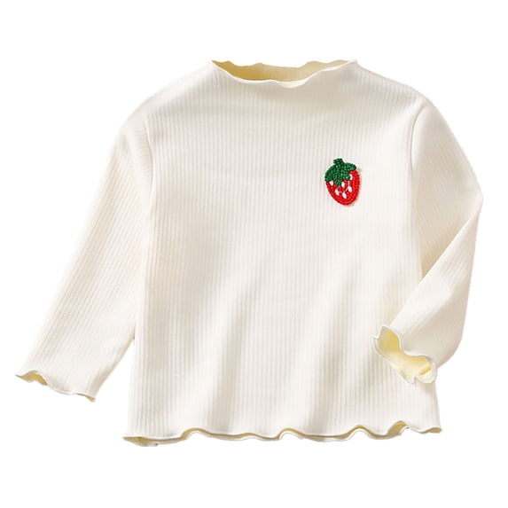 biudgviw Toddler Baby Girl Thermal Tops Fleece Lined Mock Neck Long Sleeve Shirts Ruffled Trim Embroidered Casual Undershirts for Kids