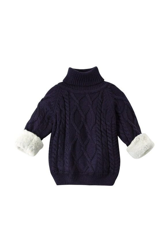 Toddler Baby Girls Boys Clothes Winter Warm Fleece Long Sleeve Cable Knitted Sweater Turtleneck Thicked Pullover Tops