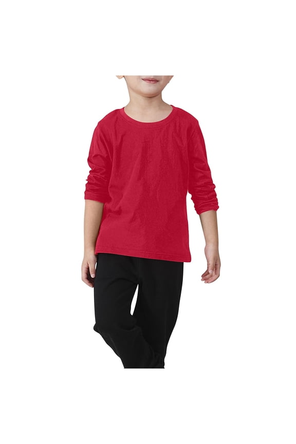 Toddler Boys Girls Long Sleeve Shirts Kids Soft Cotton Crewneck Laying Tees Lightweight Classic Casual Fall Tops