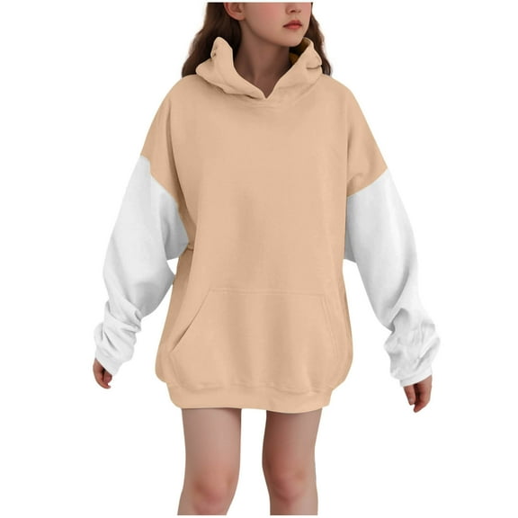 biudgviw Toddler Boys Girls Oversized Hoodies Color Block Long Sleeve Tops Comfy Soft Drop Shoulder Pullover Sweatshirts Kids Winter Clothes