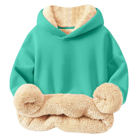 biudgviw Toddler Boys Girls Sherpa Hoodies Warm Fleece Lined Long Sleeve Pullover Sweatshirt Infant Fall Winter Clothes