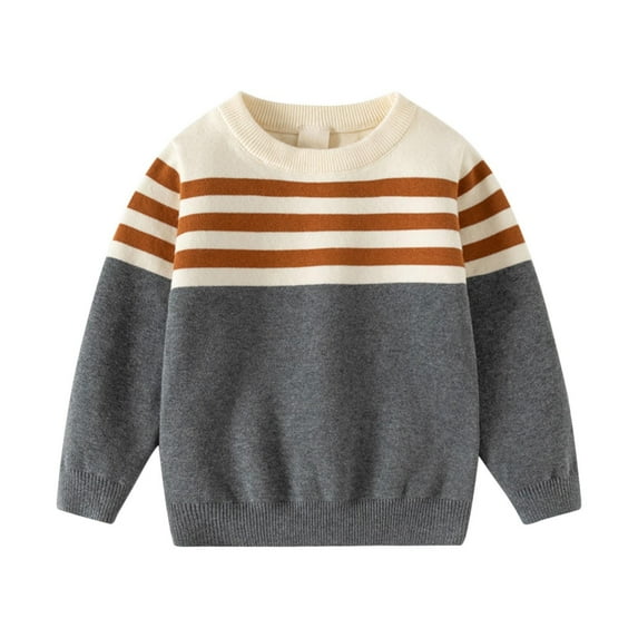biudgviw Toddler Boys Girls Sweater Color Block Long Sleeve Knit Tops Comfy Casual Crew Neck Pullover Sweaters Kids Winter Clothes