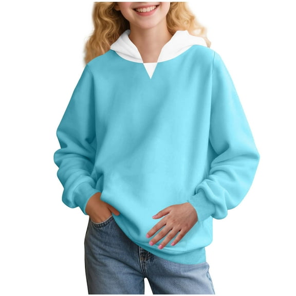 biudgviw Toddler Fall Outfits Boys Girls Hoodies Kids Color Block Long Sleeve Hooded Sweatshirts Lightweight Casual Cute Tops with Pocket