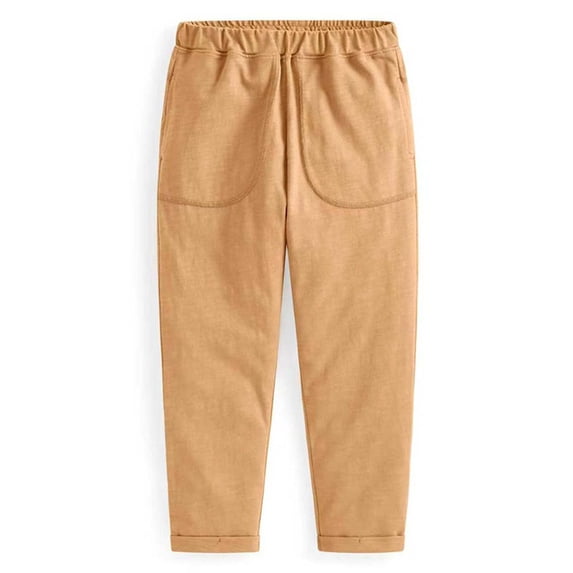 biudgviw Toddler Girl Boy Pants Comfortable Straight Leg Pants Kids Elastic Waist Casual Cropped Pants with Pockets(Yellow,12-13 Years)
