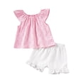 thumbnail image 1 of biudgviw Toddler Girl Clothes 2 Piece Summer Outfits Kids Eyelet Embroidered Cap Sleeve Tops with Ruffle Shorts Cute Clothing Set, 1 of 7