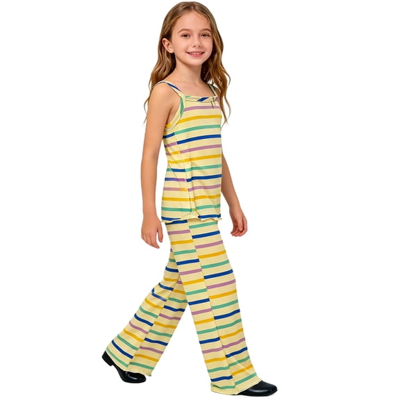 biudgviw Toddler Girl Clothes Striped 2 Piece Outfits Kids Square Neck Tank Tops and Wide Leg Pants Matching Set for Spring Summer