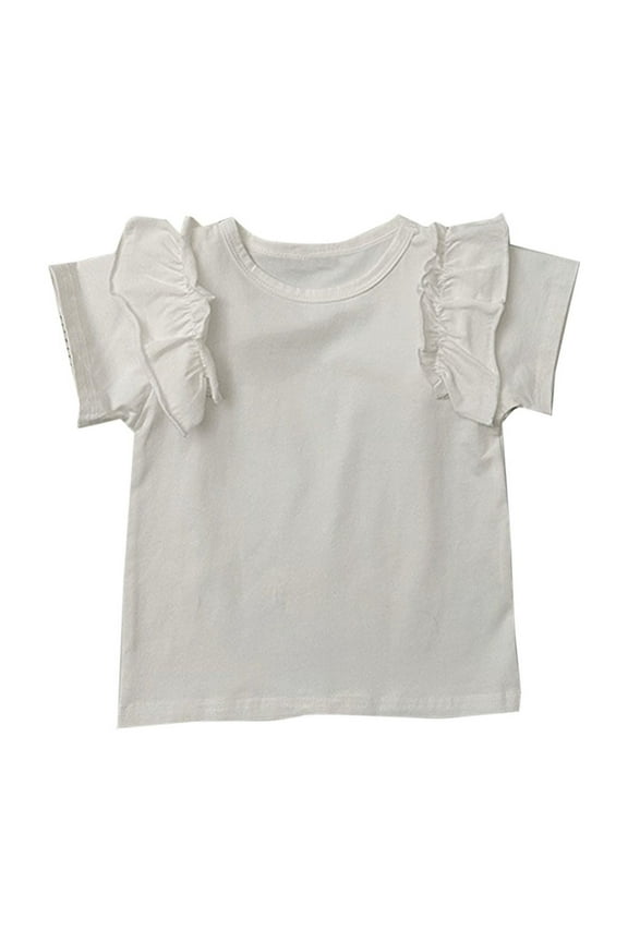 Toddler Girls Shirts Casual Crewneck Layered Ruffle Short Sleeve Plain T-Shirts Children's Summer Lounge Blouses