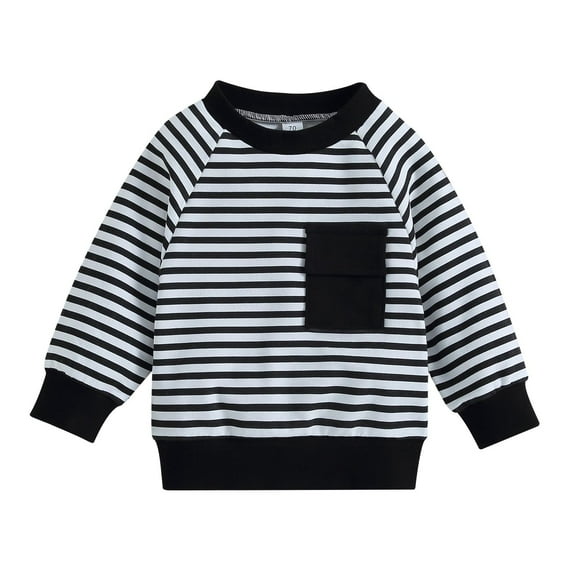biudgviw Toddler Infant Boys Girls Clothes Casual Long Sleeve Crewneck Striped Basic Blouses Baby Pullover Sweatshirt with Pockets