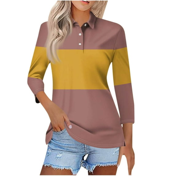 biudgviw Top for Women Turndown Collar 3/4 Sleeve Trendy T Shirts Dressy Plus Size Casual Tee Work Office Fall Tunic Blouses
