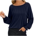 thumbnail image 1 of biudgviw Tops for Women Crewneck Lantern Long Sleeve Casual T Shirts Smocked Cuffs Loose Fit Trendy Fall Clothes, 1 of 7