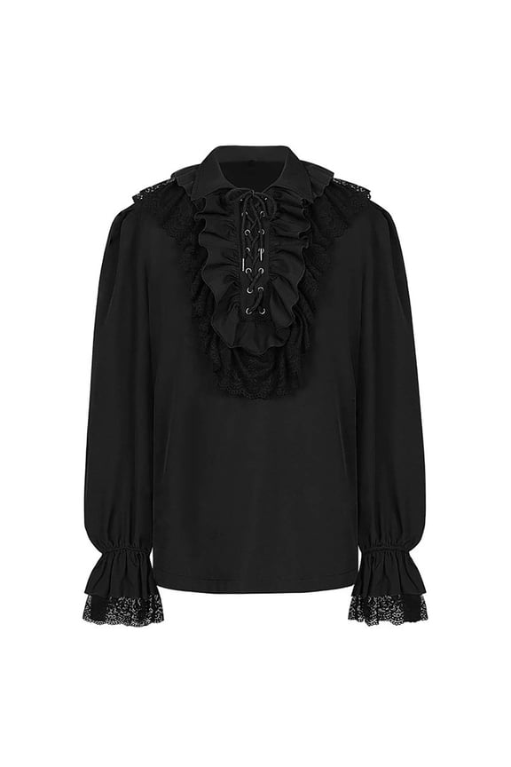 Tops for Women Ruffle Long Sleeve Stand Collar Lace Gothic Shirts Loose Vintage Tee Evening Party Tunic Blouses