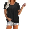thumbnail image 1 of biudgviw Tops for Women Trendy Short Sleeve Badydoll Shirts Crew Neck Pleated Tee Loose Solid Color Date Night Tunic Blouse, 1 of 1