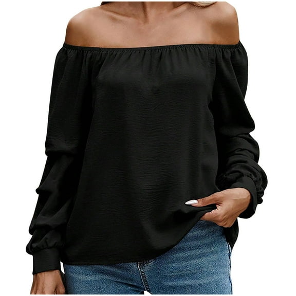 biudgviw Tops for Women off the Shoulder Long Sleeve Trendy T Shirts Loose Fit Boho Tee Fall Beach Vacation Tunic Blouses