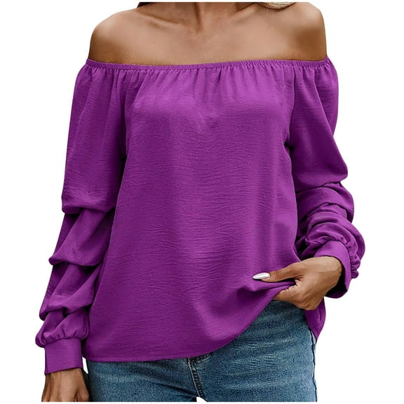biudgviw Tops for Women off the Shoulder Long Sleeve Trendy T Shirts Loose Fit Boho Tee Fall Beach Vacation Tunic Blouses