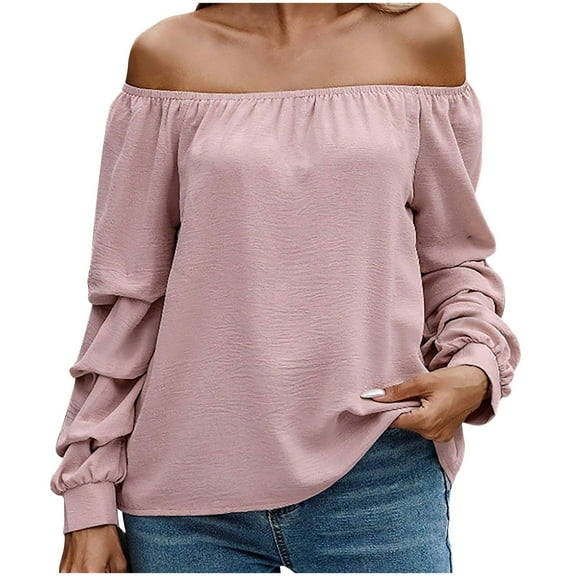 biudgviw Tops for Women off the Shoulder Long Sleeve Trendy T Shirts Loose Fit Boho Tee Fall Beach Vacation Tunic Blouses