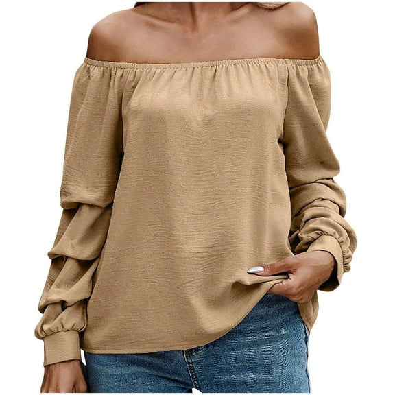 biudgviw Tops for Women off the Shoulder Long Sleeve Trendy T Shirts Loose Fit Boho Tee Fall Beach Vacation Tunic Blouses